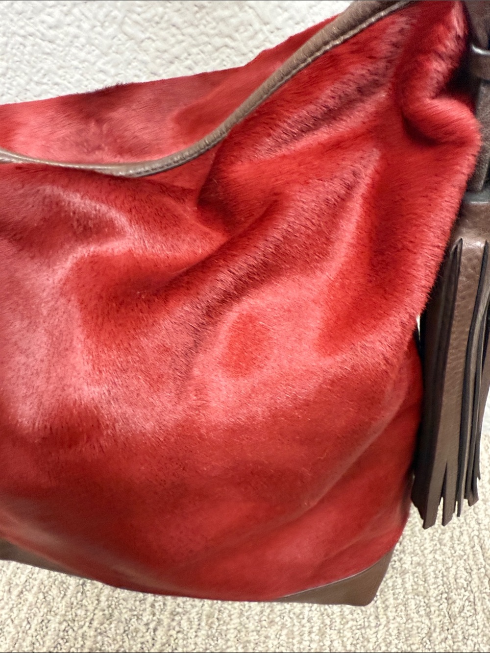 Coach Legacy Calf Hair Red Leather Hobo Bag with Brown Trim-NWOT - Picture 4 of 14